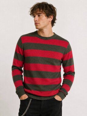 Vintage Freddy Krueger Style Striped Sweater Mens M Grunge Goth Horror Halloween
